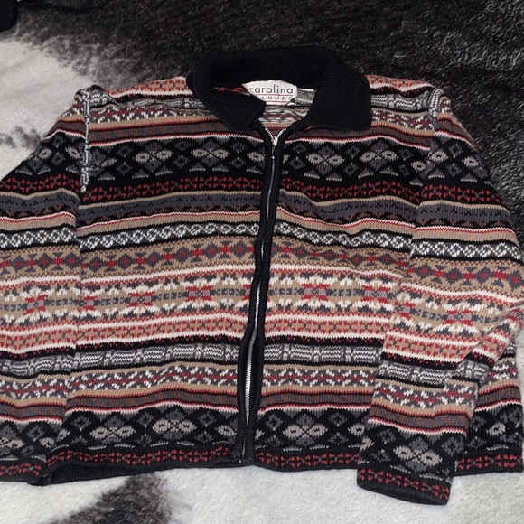 Vintage women’s Medium Carlolina Colours zip up Aztec Cowl neck Sweater EUC - Picture 9 of 12